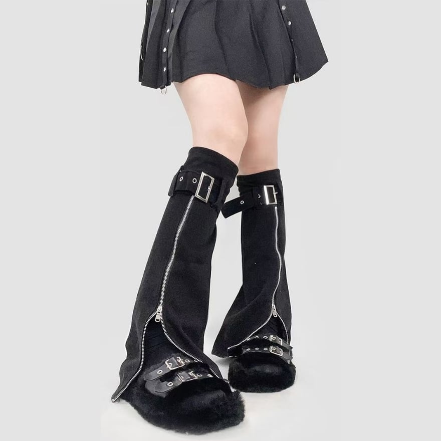 黒街のジップコード ベルト付きサブカルレッグカバー