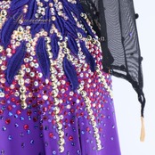 社交ダンス 衣装 ラテン ドレス ワンピース ラテンドレス 紫 ゴールド 長袖 パープル系 デモ 競技 フェスティバル 豪華 おしゃれ ショート丈 競技用 ダンスパフォーマンス 発表会 パーティ ステージ 衣装 演出用 ストレッチ シンプル