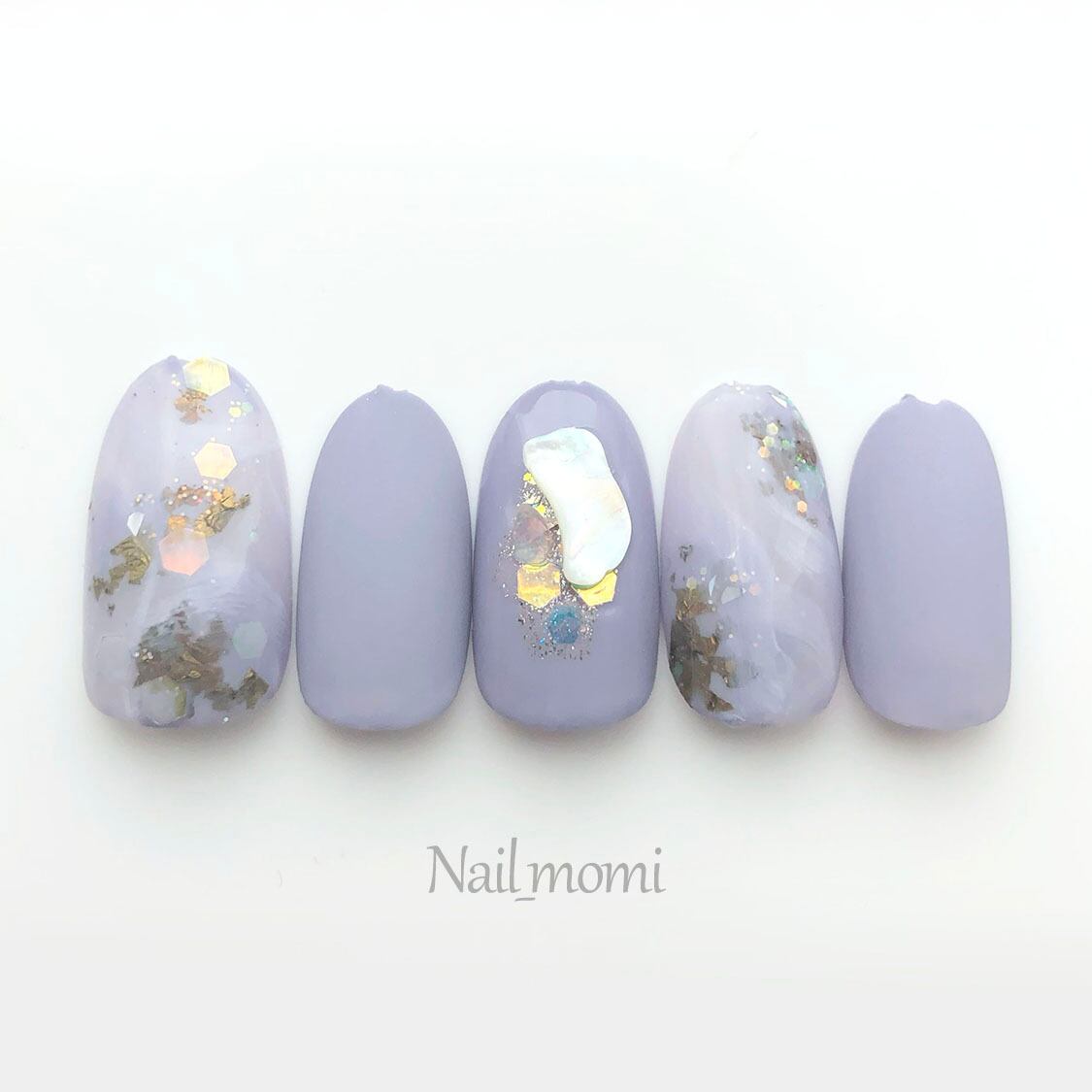 ネイルチップ/紫 パープル ラベンダー 大理石 シェル | Nail_momi