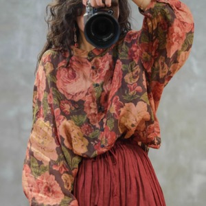 フラワー柄 レトロ文芸風　ゆったりサイズ　A00001