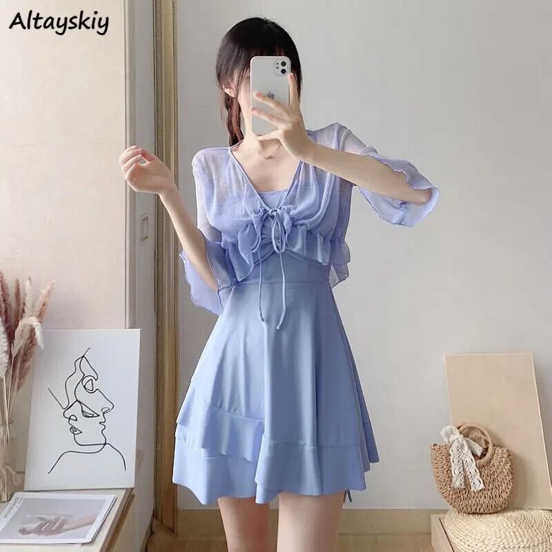 【新作】【送料無料】 カバーアップ女性非対称ミニマリストひだレジャー柔らかい人気のエレガントなハイウエストスリムヤングスタイル固体快適な水泳 0352564065860