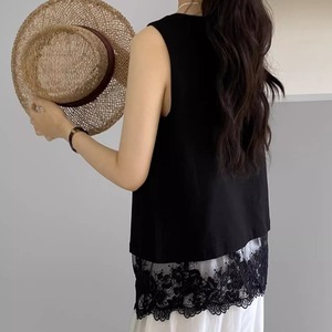 Lace switching sleeveless top ◇3colors 2098