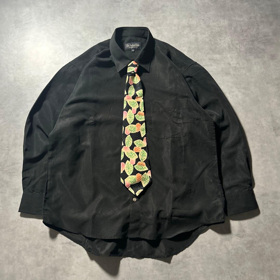 ヴィンテージ モード ブラック ネクタイ シャツ セット レトロ ヨーロピアン