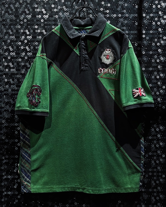 【ÆIEM】COOGI “British Crest” asymmetry patchwork polo shirt