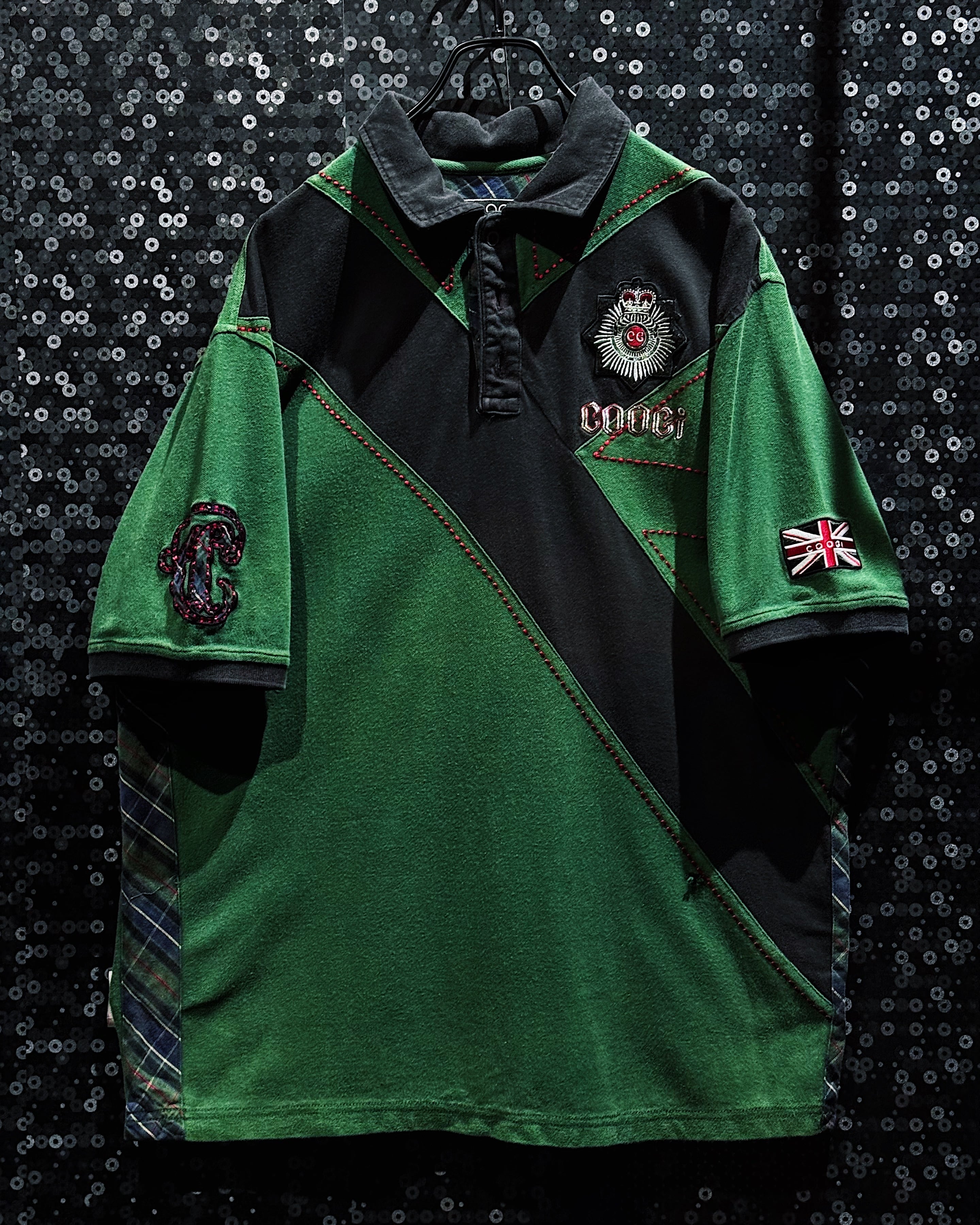 【ÆIEM】COOGI “British Crest” asymmetry patchwork polo shirt