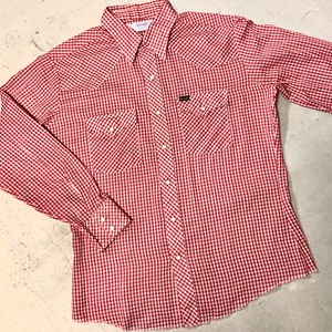 1970s WRANGLER GINGHAM CHECK WESTERN SHIRT RED L