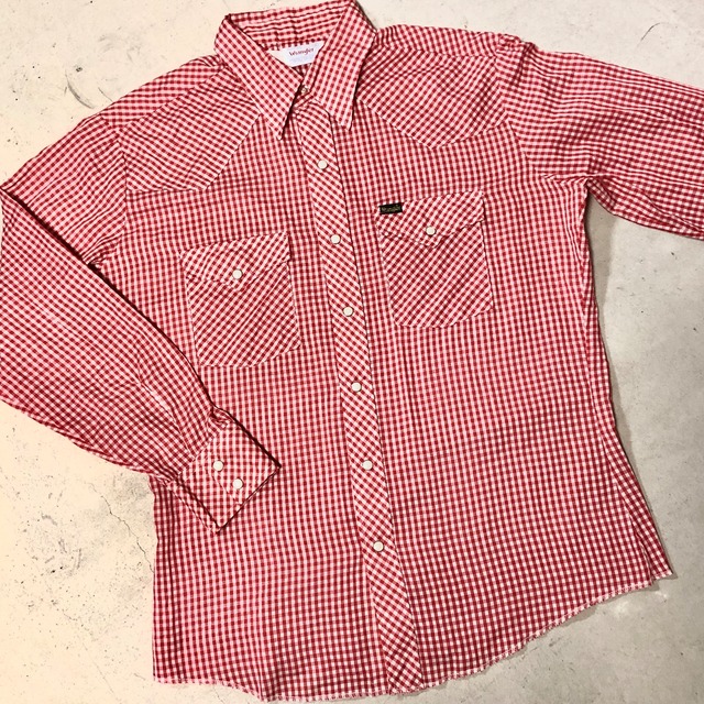 1970s WRANGLER GINGHAM CHECK WESTERN SHIRT RED L