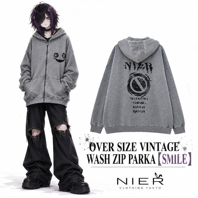 OVER SIZE VINTAGE WASH ZIP PARKA【SMILE】