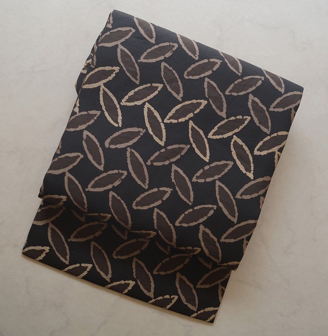 【なごや帯】憲法黒茶色　縞目柄風　なごや帯