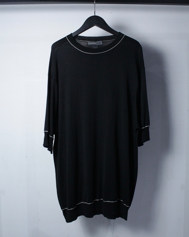 【Caka BLACK】Black Silk Line Design Vintage Loose S/S Pullover Knit