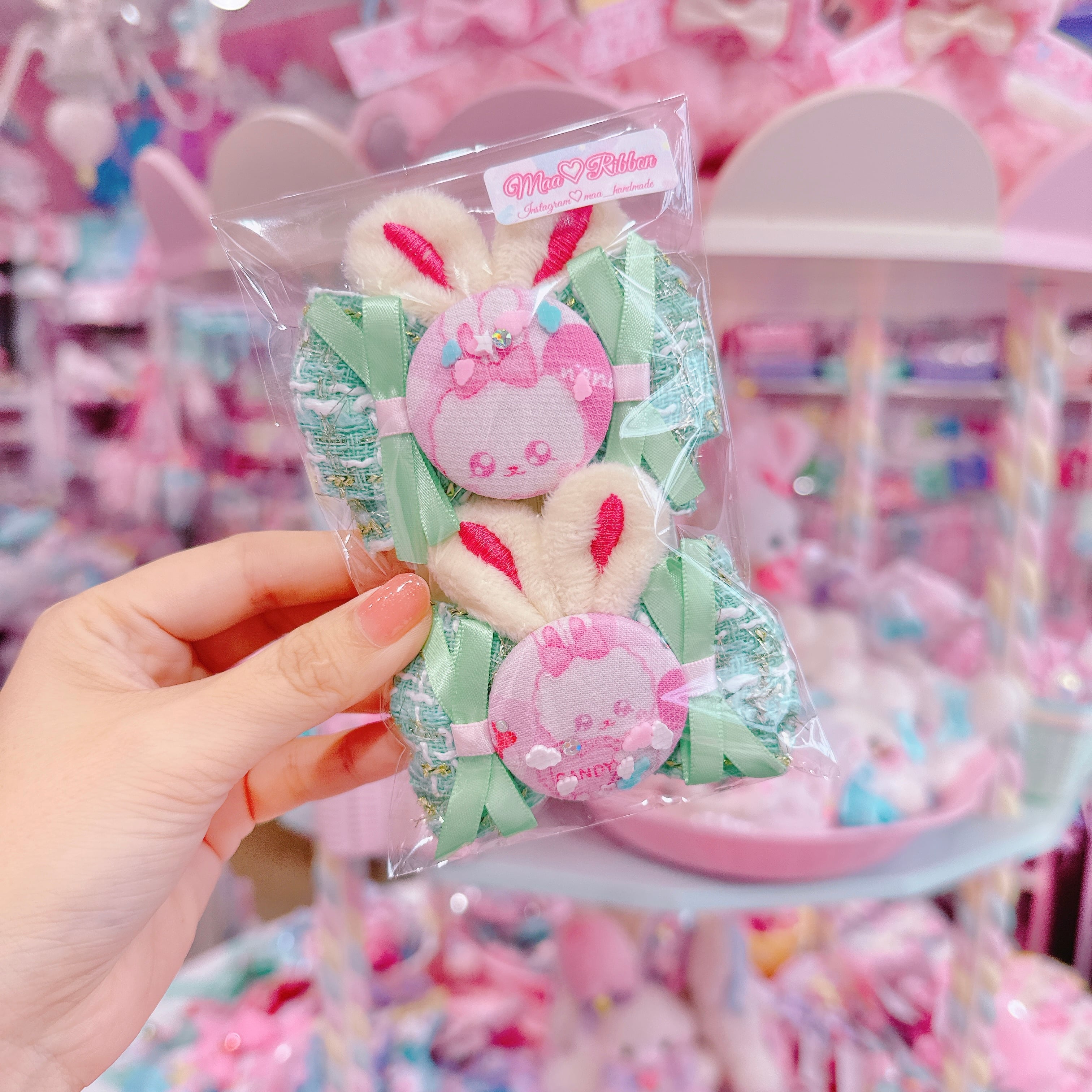 【R14】51-18うさ耳付きツイードツインヘアクリップ