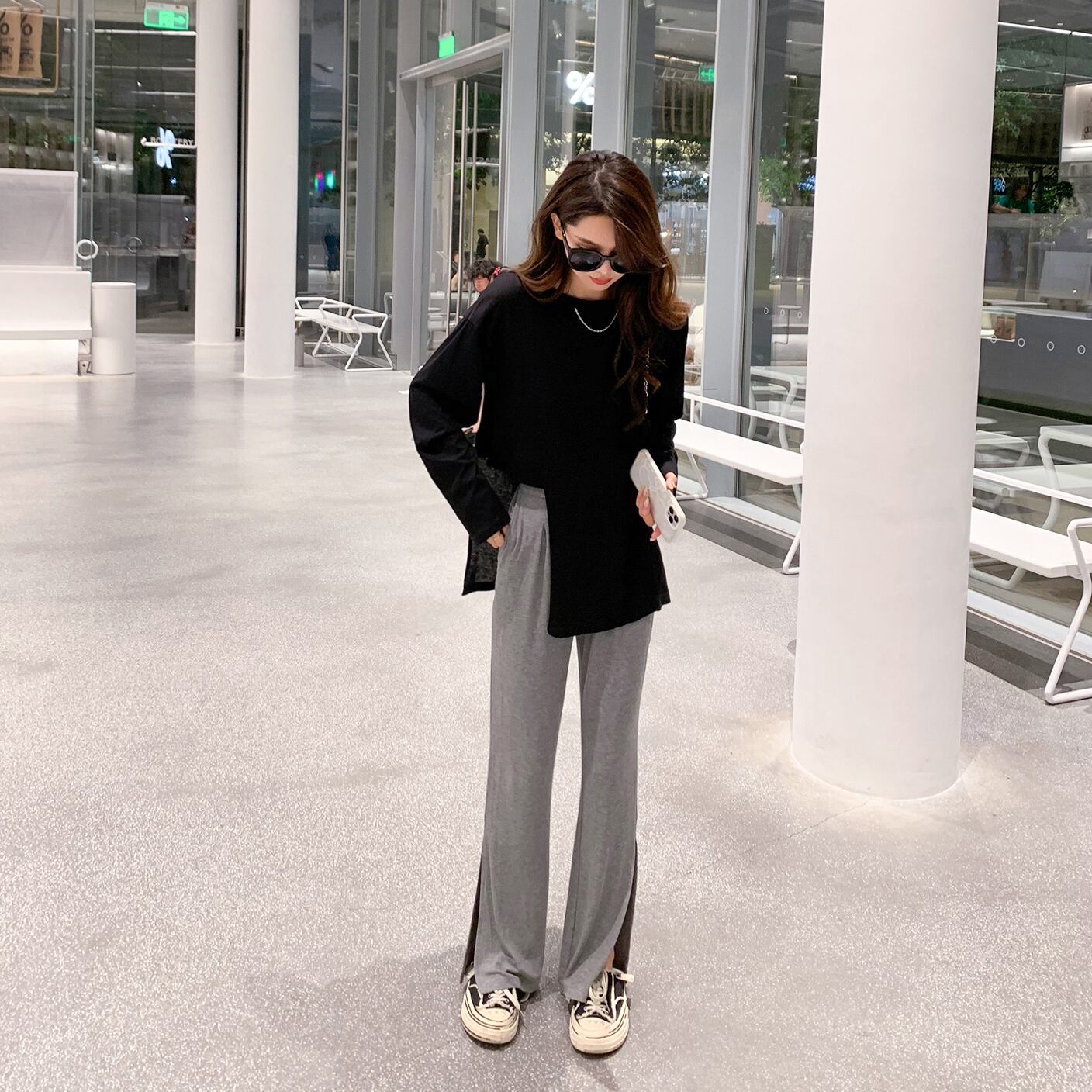 薄手Tシャツ サマーブラックスタンダードブラウス ロング レトロ 夏物 6Du_Shop_Women57567875373