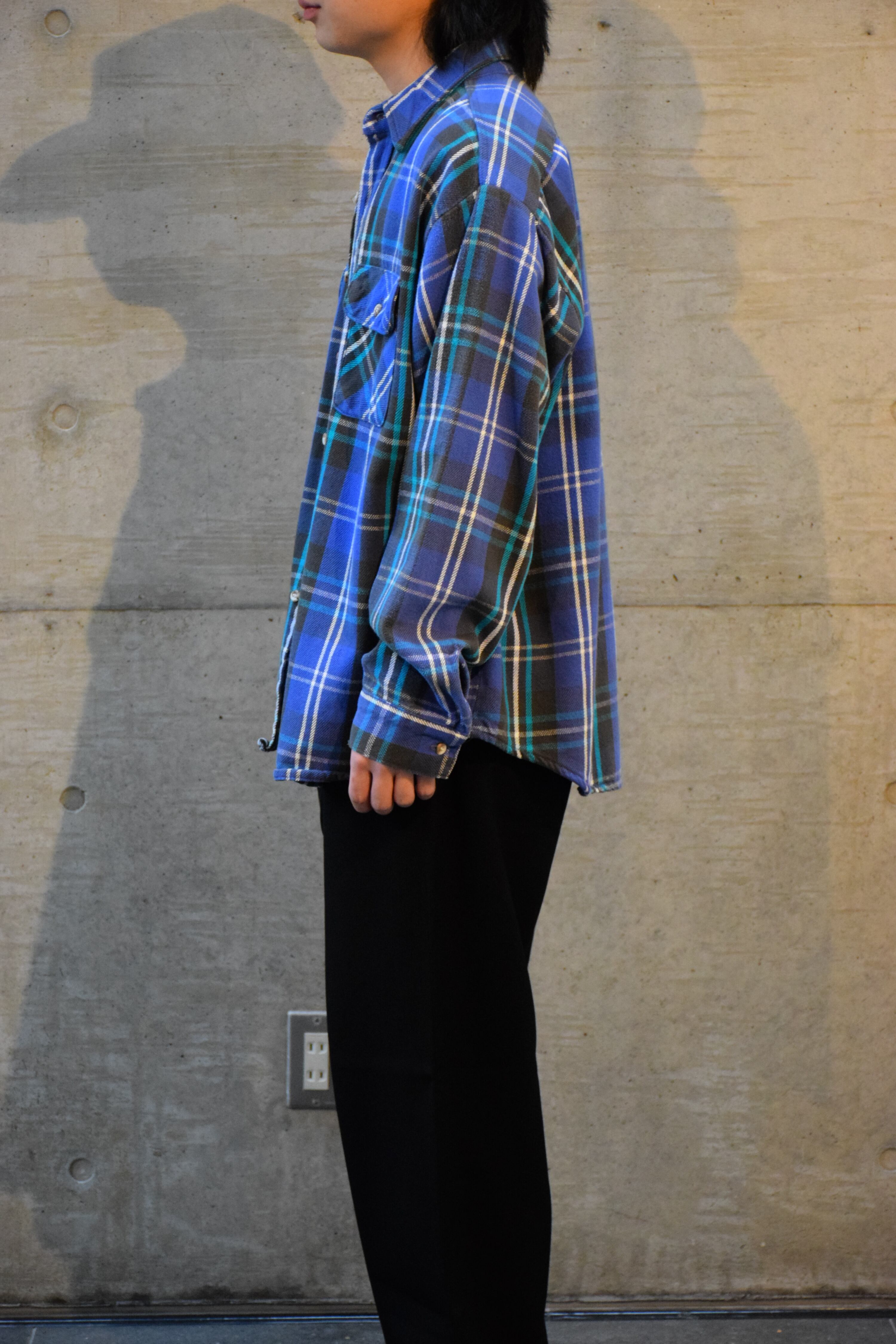 70~80's USA製 McGREGOR ヘビーフランネルシャツ メンズXL ブルー