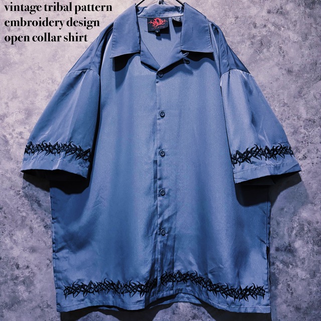 【doppio】vintage tribal pattern embroidery design open collar shirt
