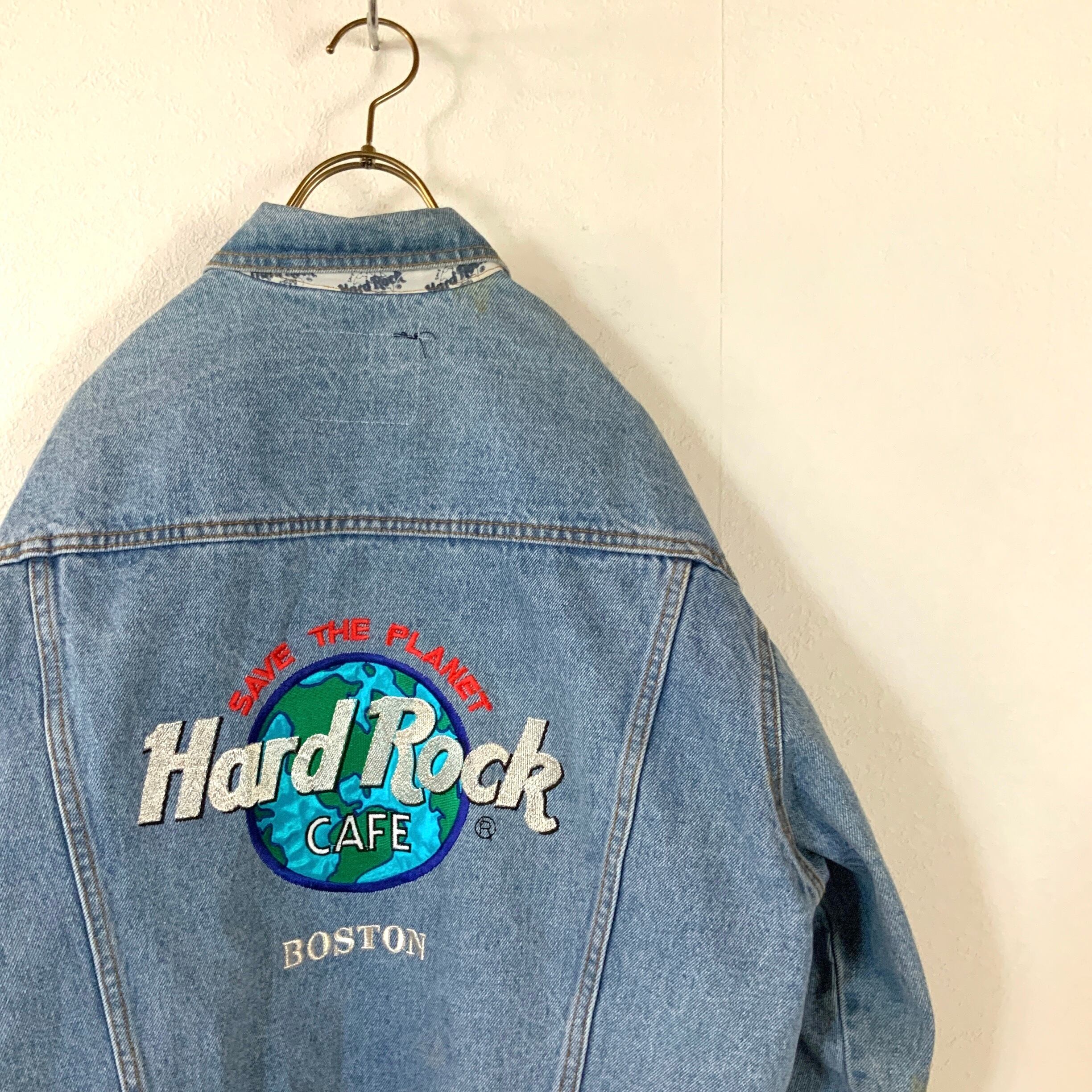 Gジャン/デニムジャケット希少 90‘s Hard Rock CAFE ビッグ刺繍 デニムジャケット