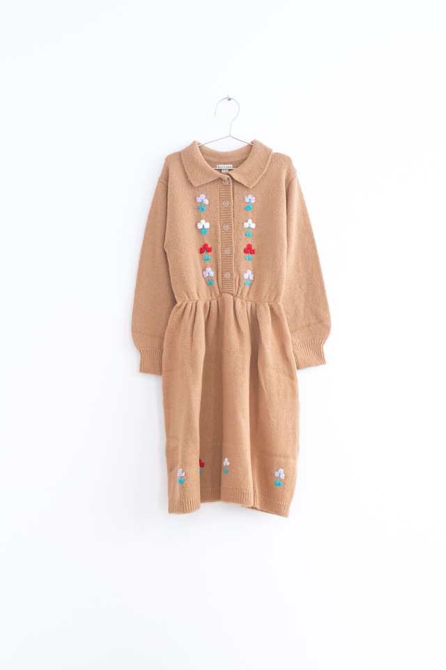 Camel Dress with Embroidered Flowers / Fish & Kids