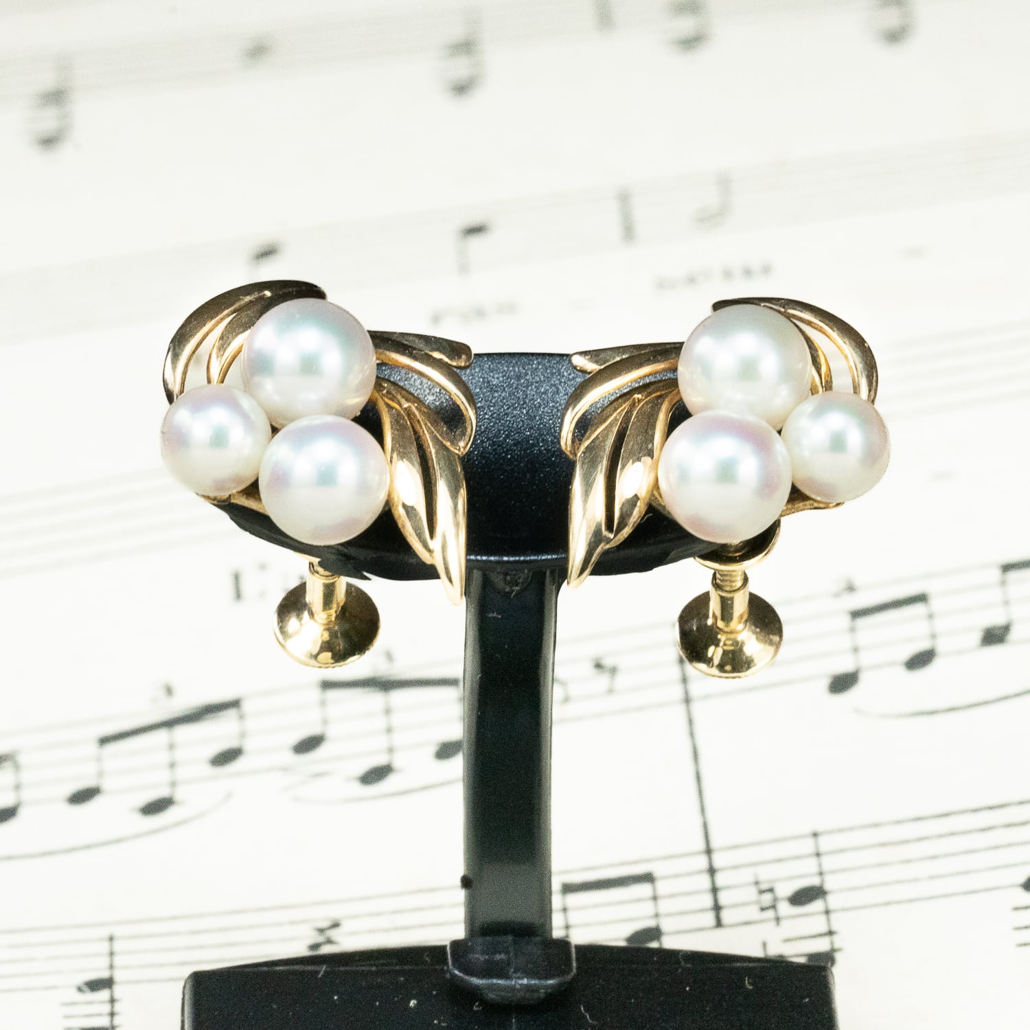 ミキモト MIKIMOTO K14 あこや真珠 パール イヤリング 3粒