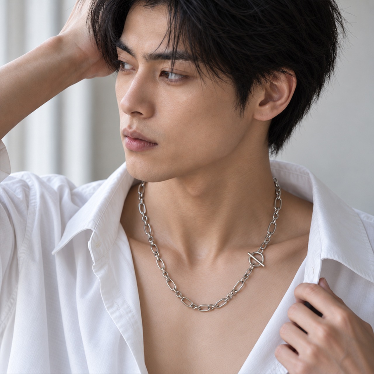 ステンレスラウンドフィガロマンテルチェーンネックレス