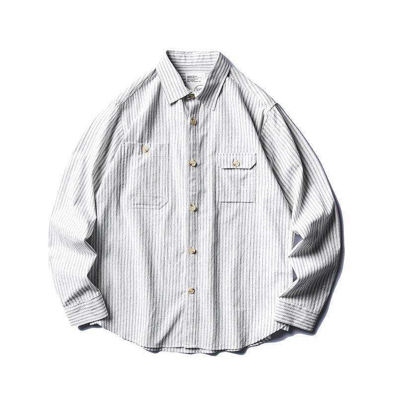 [特別承認] Clothes Road、Vintage Spring Clothes、ese立体ポケットストライプシャツ、メンズルーズトップ-Alibaba スプリング 春物 ビンテージ hip6-161185186412914