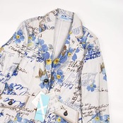 新品 タグ付き plus blue プラスブルー 英字 花柄 デザイン ジャケット ブレザー 42/ブルー系 レディース