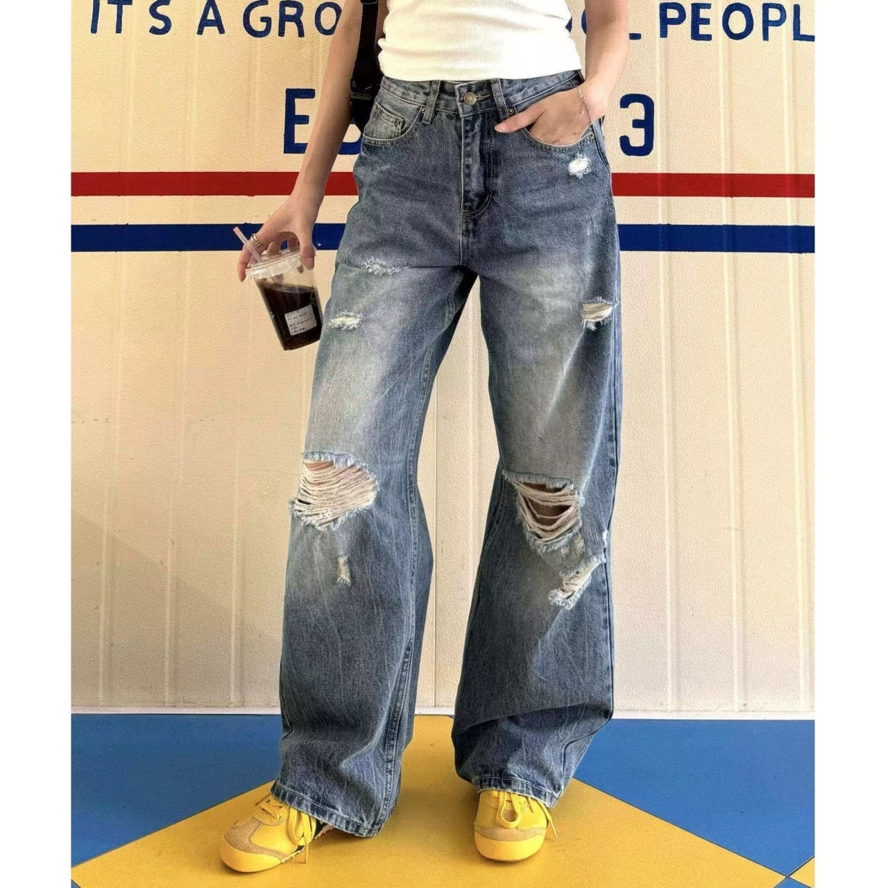 グランジクラッシュウォッシュワイドラインデニムパンツ 1col R02285