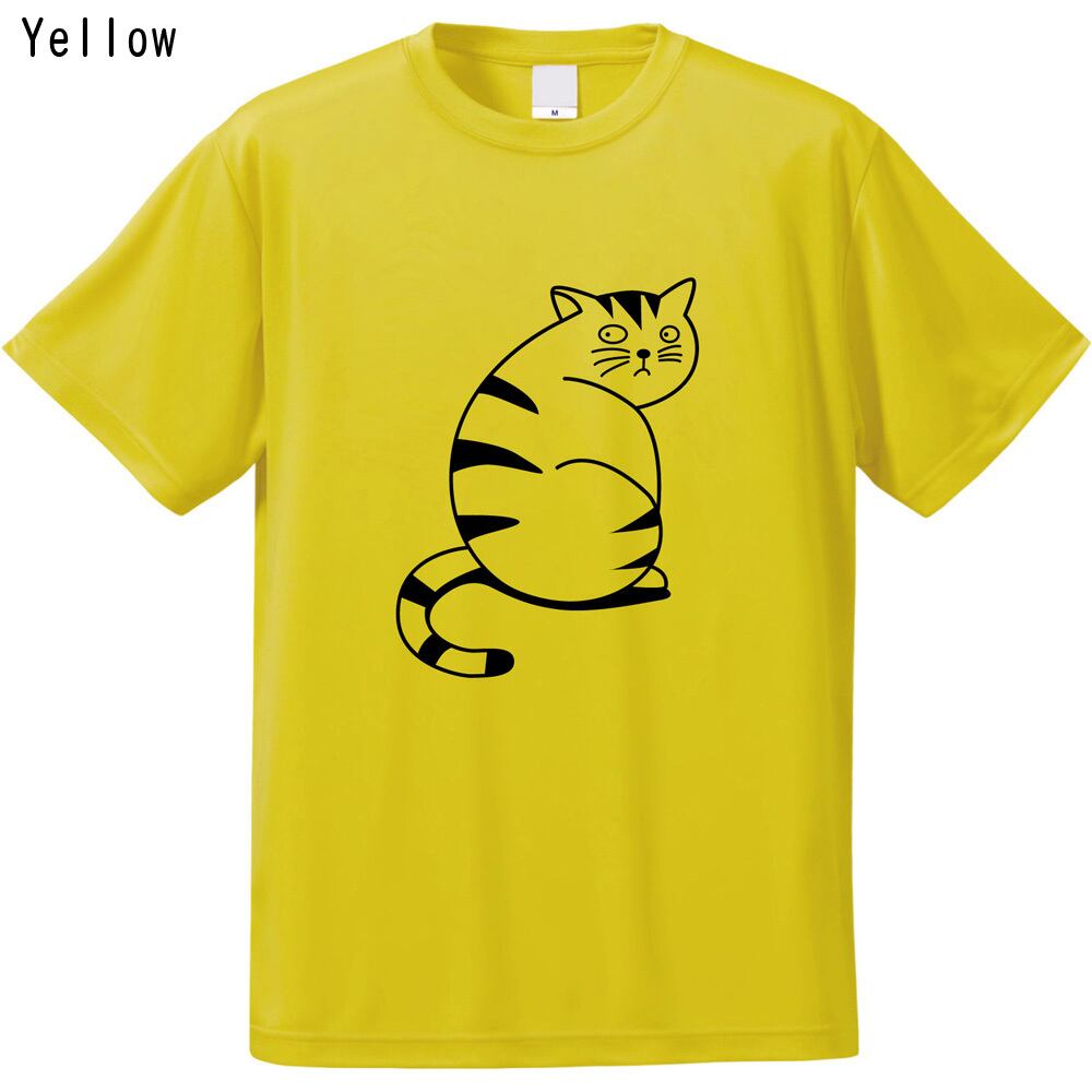 ドライTシャツ ぽっちゃり猫｜UVカット 速乾 振り向き猫 半袖 4カラー