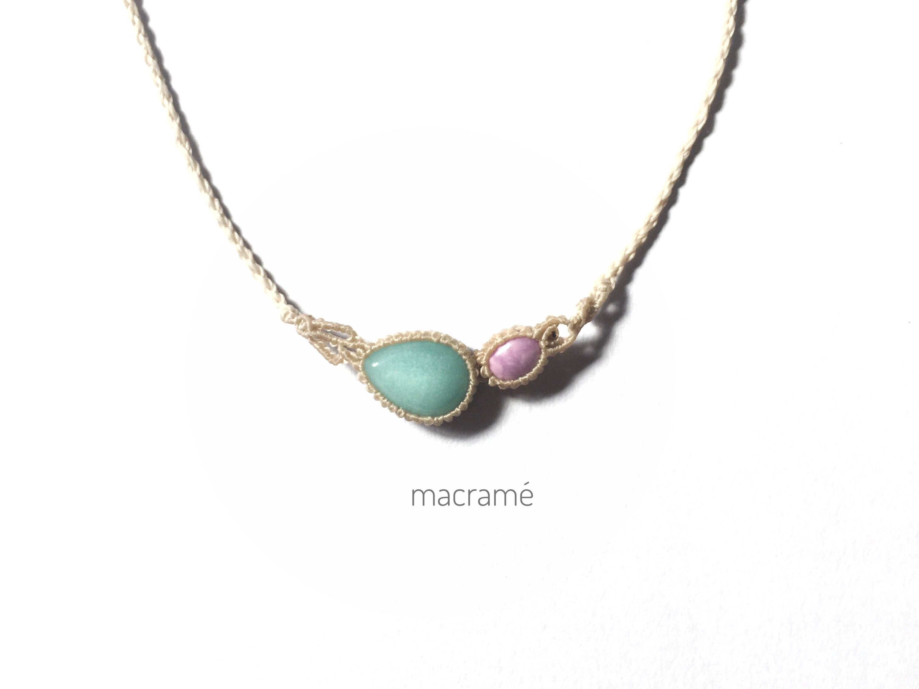 ブルークォーツァイト+フォスフォシデライト macrame necklace
