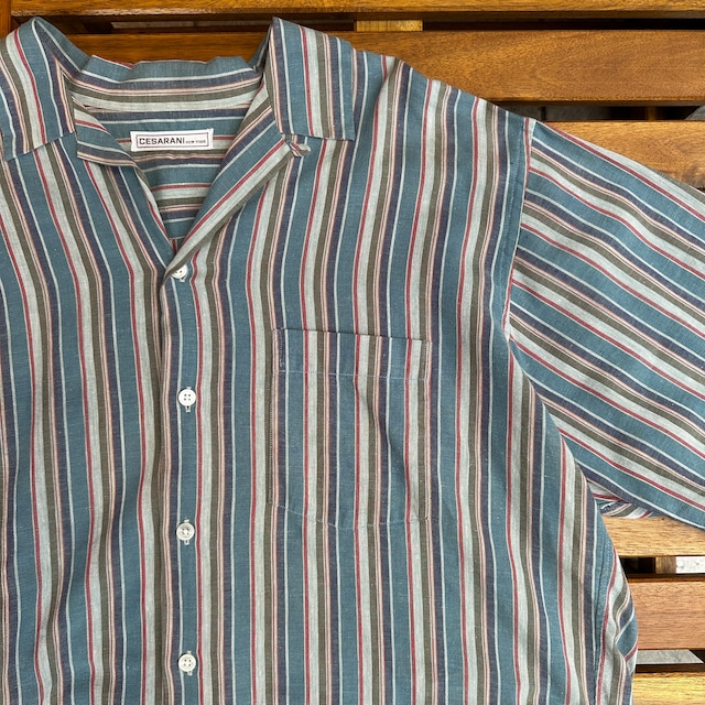 CESARANI NEW YORK STRIPE OPEN COLLAR SHIRT