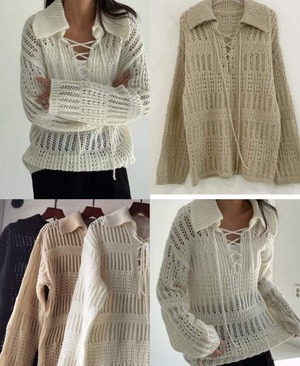 編み上げ襟付きニット　AJ1079-819