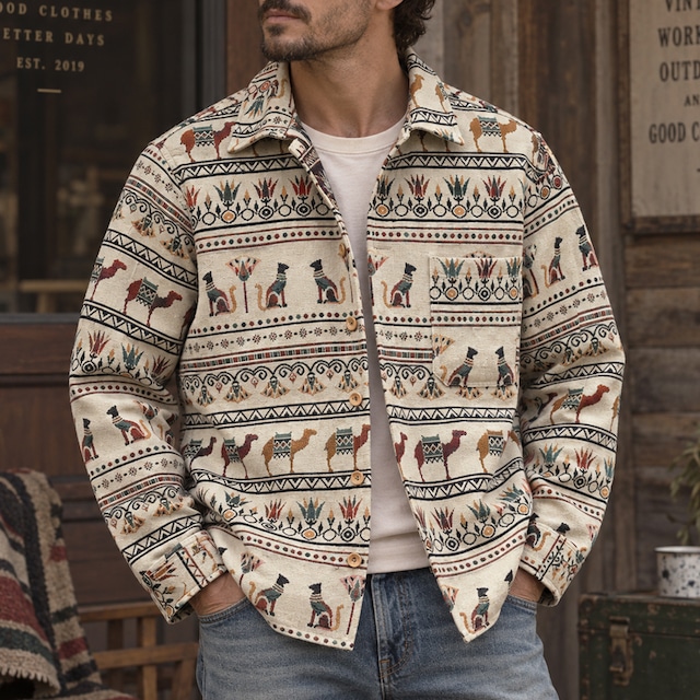 Heavyweight Ethnic Pattern Jacquard-Woven Shirt 00608