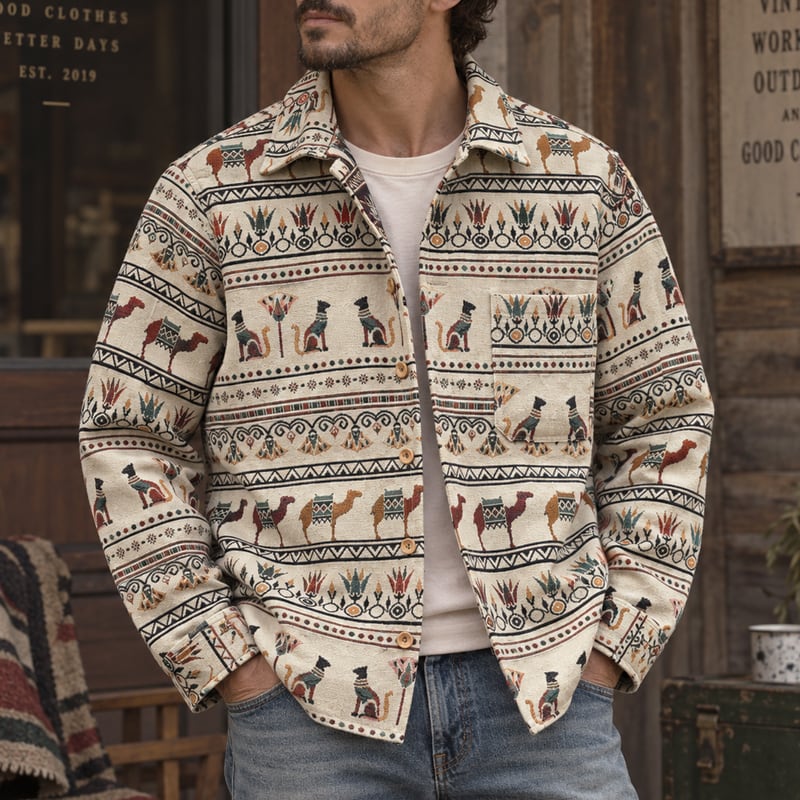 Heavyweight Ethnic Pattern Jacquard-Woven Shirt 00608