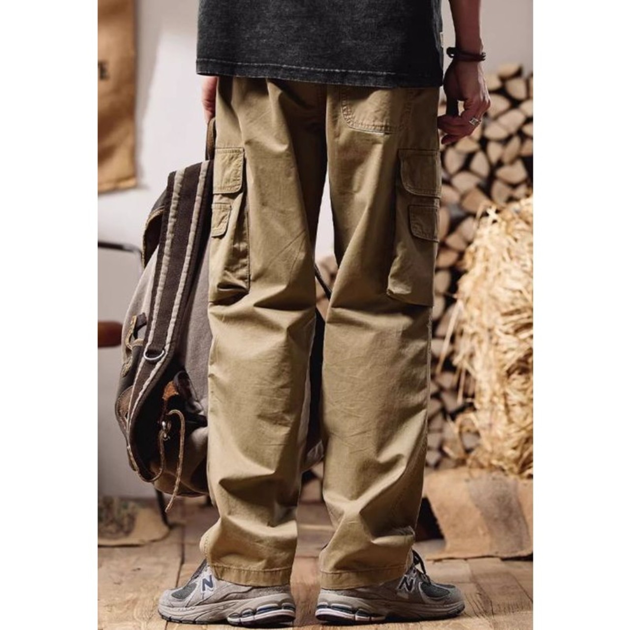 Men's Straight Silhouette Double Knee Cotton Twill Cargo Pants ◇3color H0779