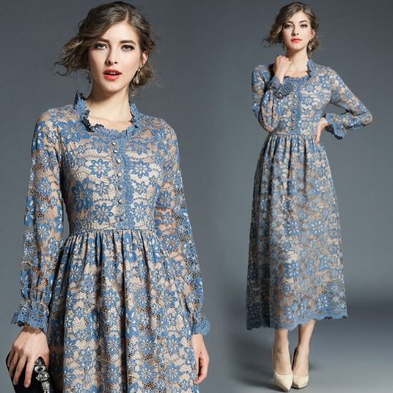 総レース ロングワンピース