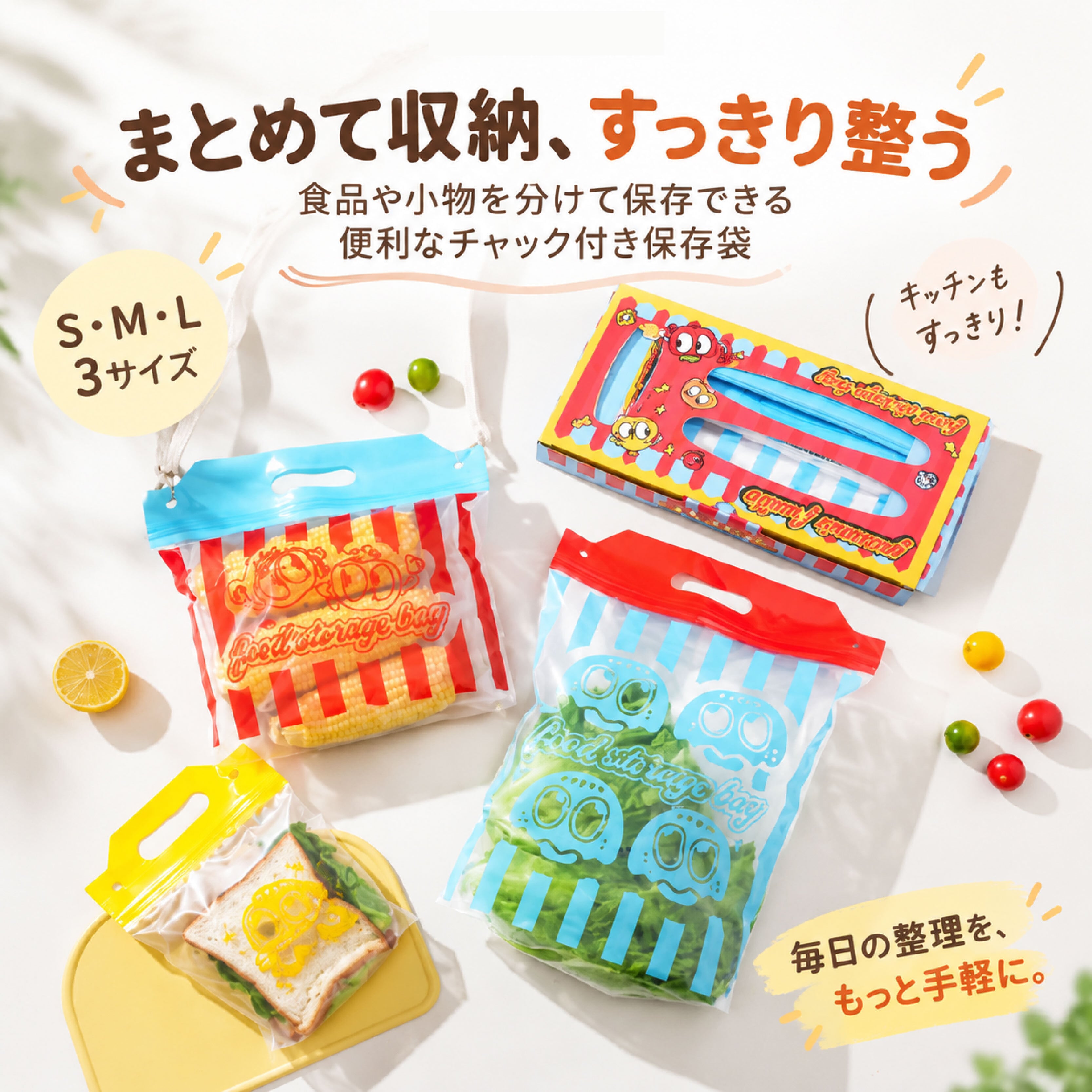 HY 1135 .食品保存袋 チャック付き 保存袋 65枚セット S M Lサイズ 3