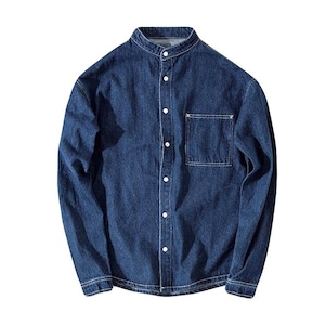 Band collar denim shirt stand collar