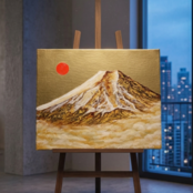 金龍　富士山　黒金　原画　F3号 一点物 油彩画【旭日黄金富士】F3号 原画 富士山インテリア | HIROSHI1990