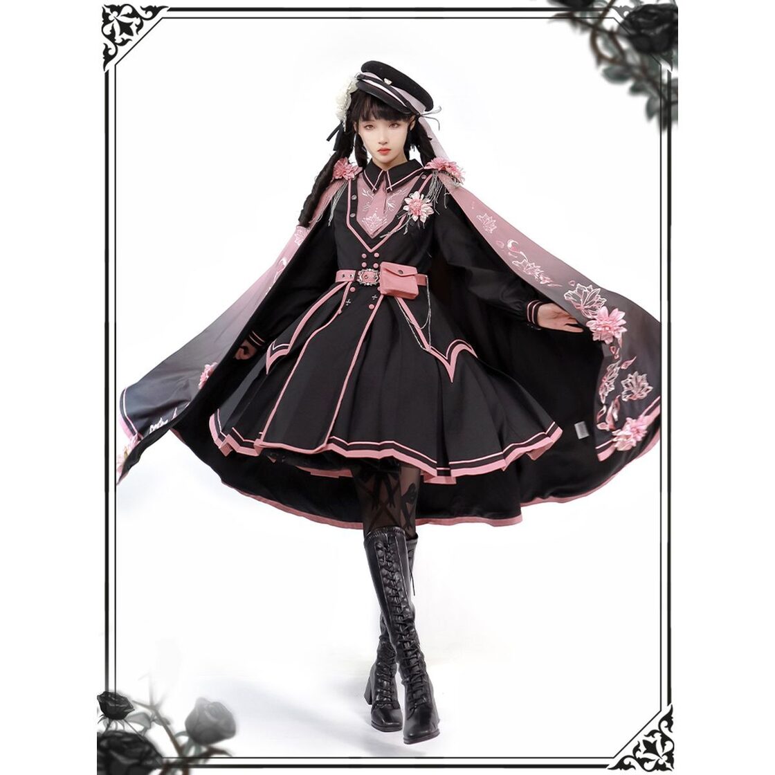 ピンクxブラック軍服ロリータセットアップ：ワンピース | Pay ID