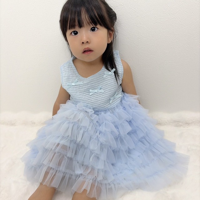 【Pico即納♡】size100 ふわふわチュール♡水色りぼんワンピース