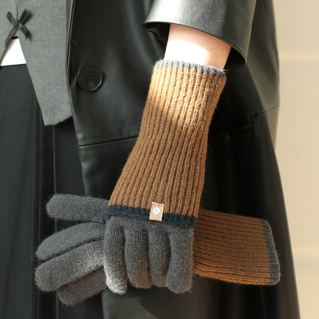 2wayカラーブロックリブニットグローブ　A01895