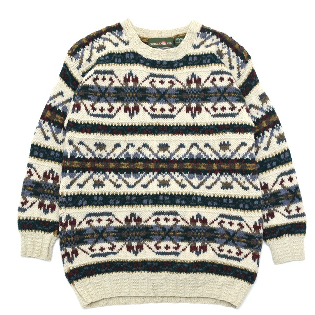 Fair isle pattern wool pullover knit