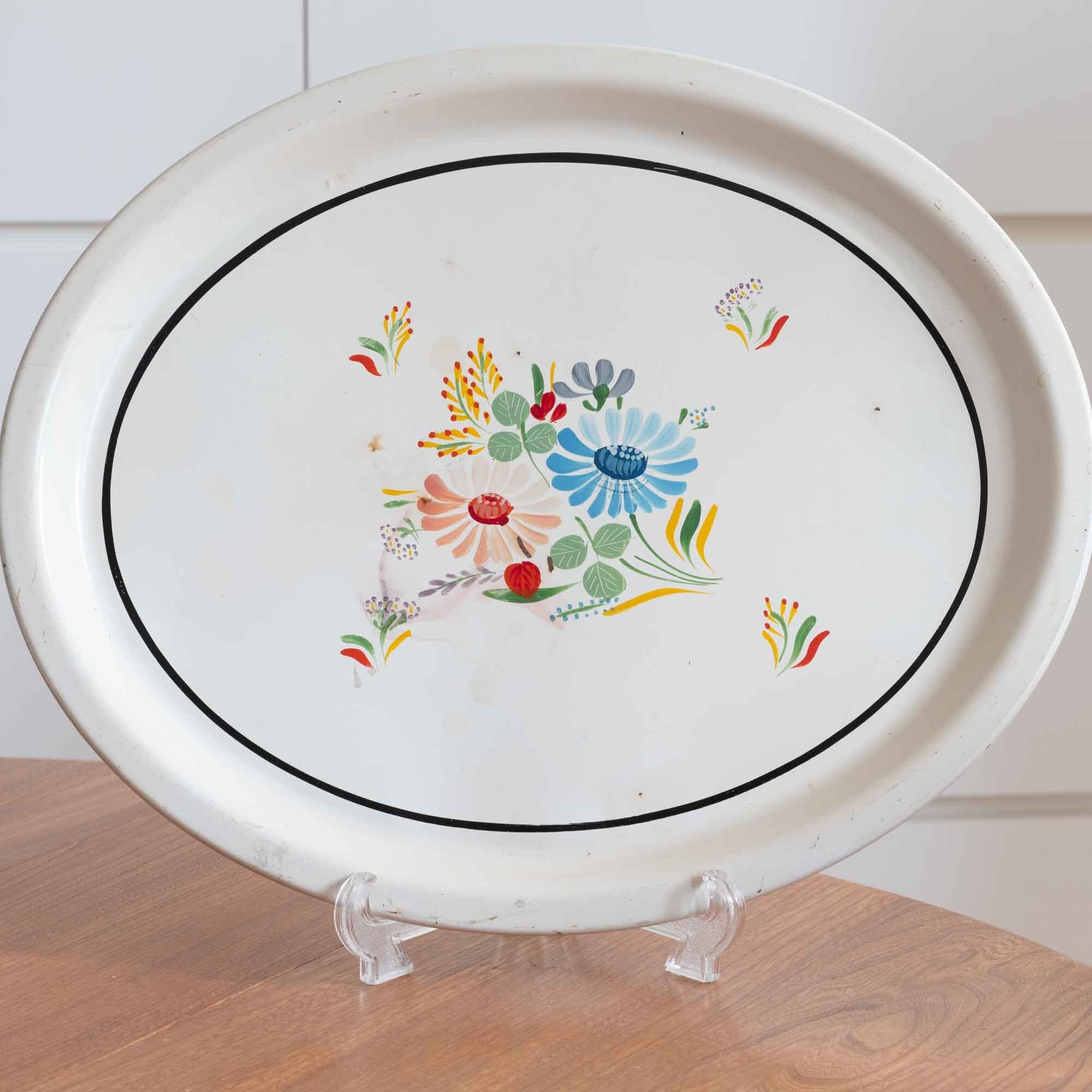 米国　ランズバーグ社（RANSBURG）大きなトレイ　手書きのお花が素敵です♪