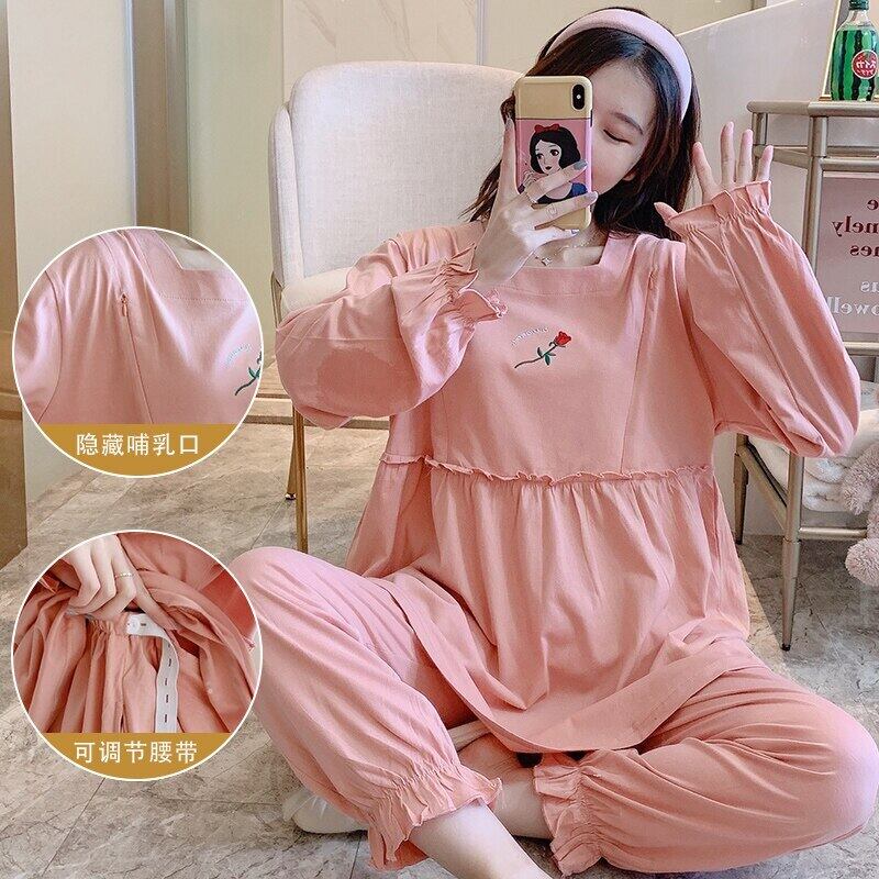 【新作】【送料無料】 春夏コットンマタニティナーシングパジャマセットパジャマスーツ服妊娠中の女性ゆるい妊娠中のホームウェア スプリング 春物 サマー 夏物 AL expec418944561466