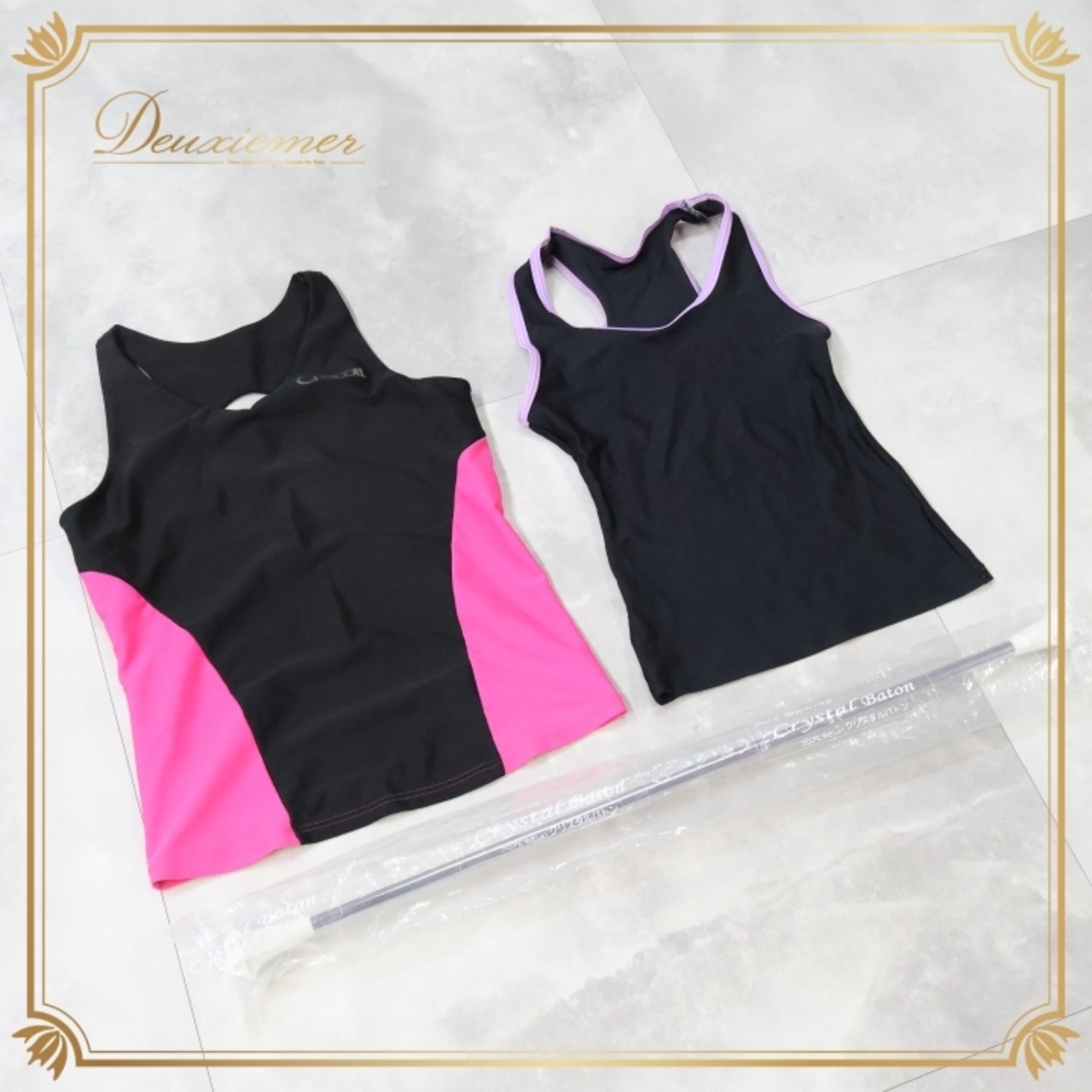 新体操 衣装 まとめ売り 3点セット チャコット Chacott ササキ SASAKI クリスタルバトン crystal batonブラック系 ピンク系 パープル系 練習着 バトン バトントワリング トップス ブラウス 練習服 スポーツウェア レディース用 体操着