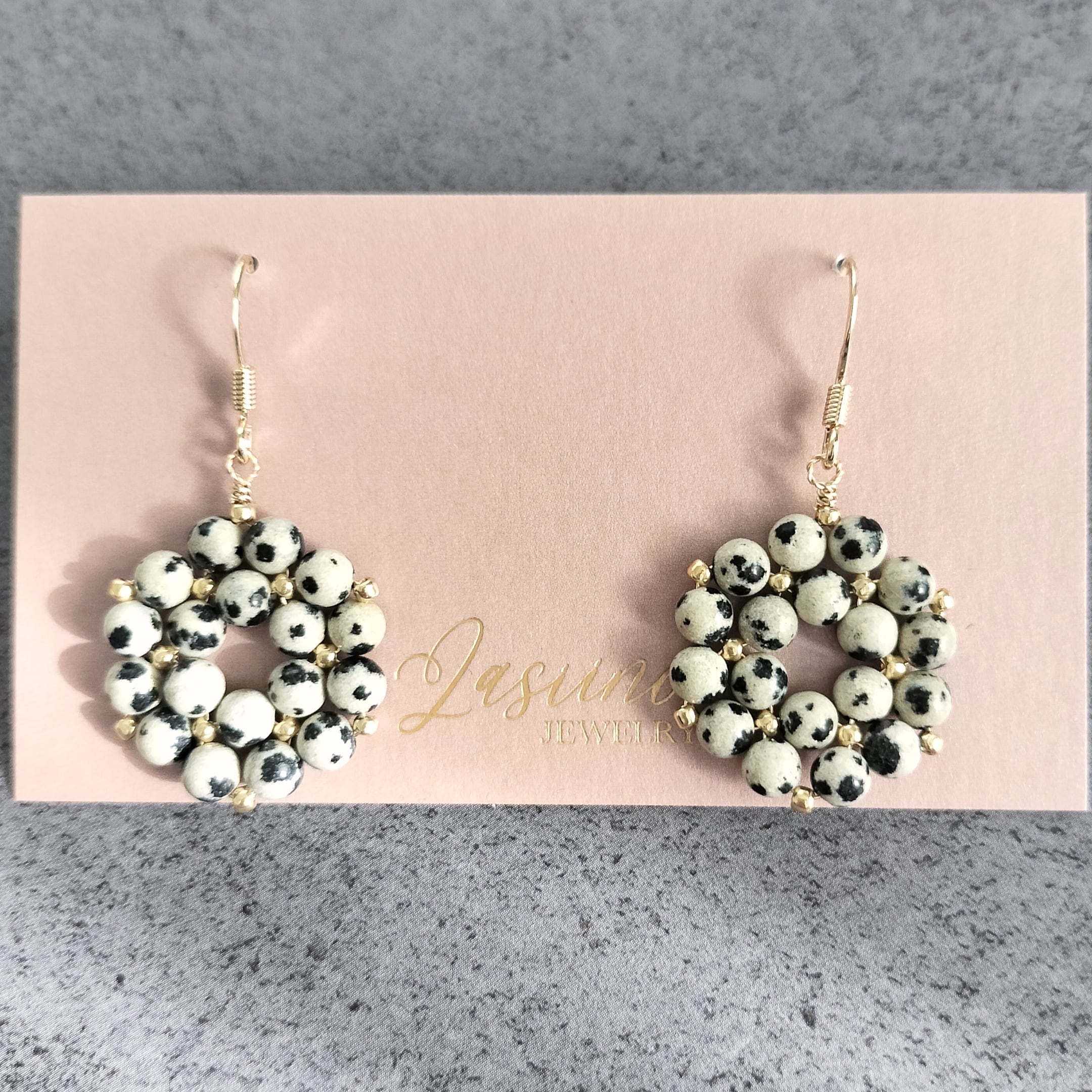 ダルメシアンジャスパー 天然石ピアス 天然石イヤリング ラウンド