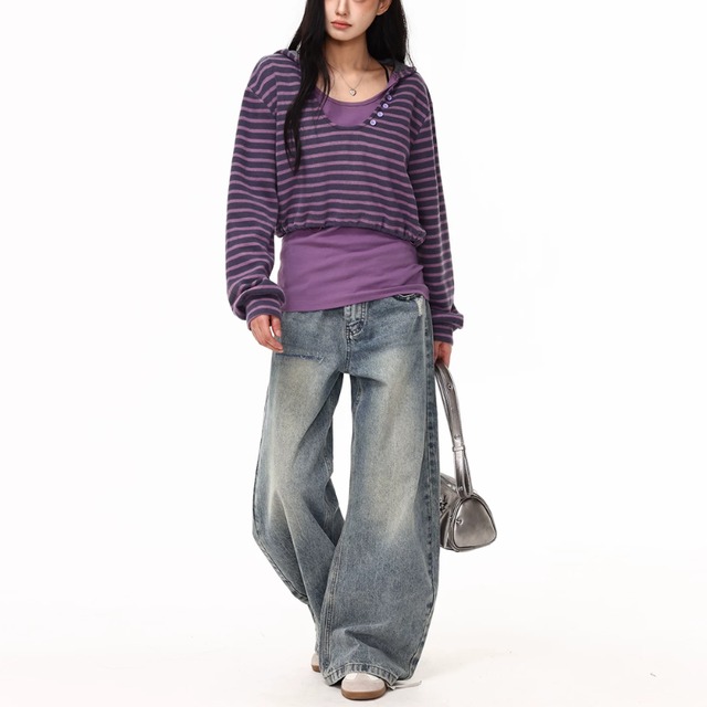 layered-look long tee with a hood　レイヤードフード付きロンティー　J2151