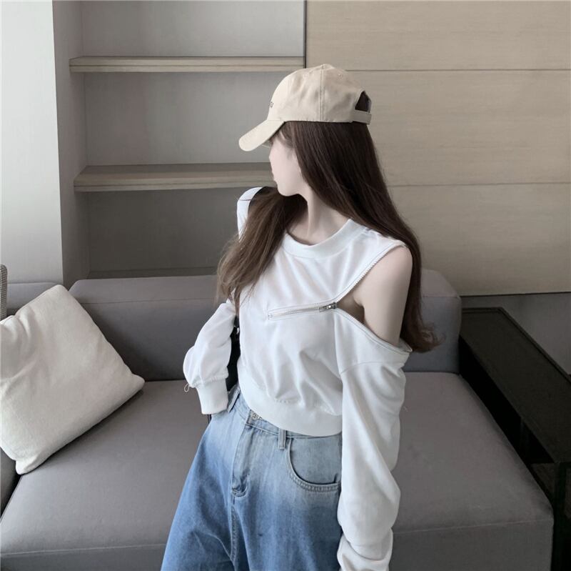 トップス レディース トレーナー プルオーバー ショート ショート丈 長袖 ハーフジップ ジップアップ ストレート ファスナー オフショルダー オフショル かわいい 大人可愛い シンプル カジュアル シック おしゃれ お洒落 綺麗 かっこいい クール モード系 ストリート こなれ感 ラフ マニッシュ ガーリー 個性的 モダン 抜け感 主役級 学生 デート お出かけ 女子会 休日 S M L ホワイト ブラック 春 秋 10代 20代 30代 韓国 着回し 普段使い 楽ちん トレンド へそ出し 送料無料