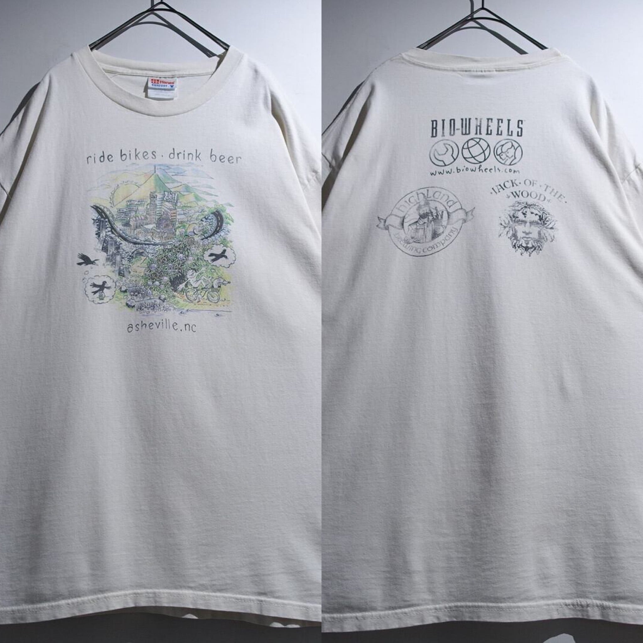 90s "Hanes" White Art Double-Sided Print Design T-Shirt