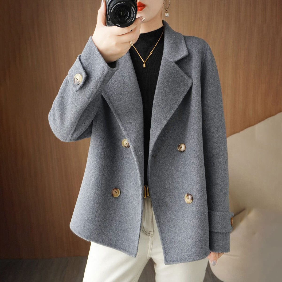 ウールタッチ テーラード ジャケット アウター レディース 秋冬 韓国 防寒 保温 微起毛 大人 きれいめ 通勤 ビジネス オフィス シンプル カジュアル ショート丈 上品 大人可愛い 大人女子