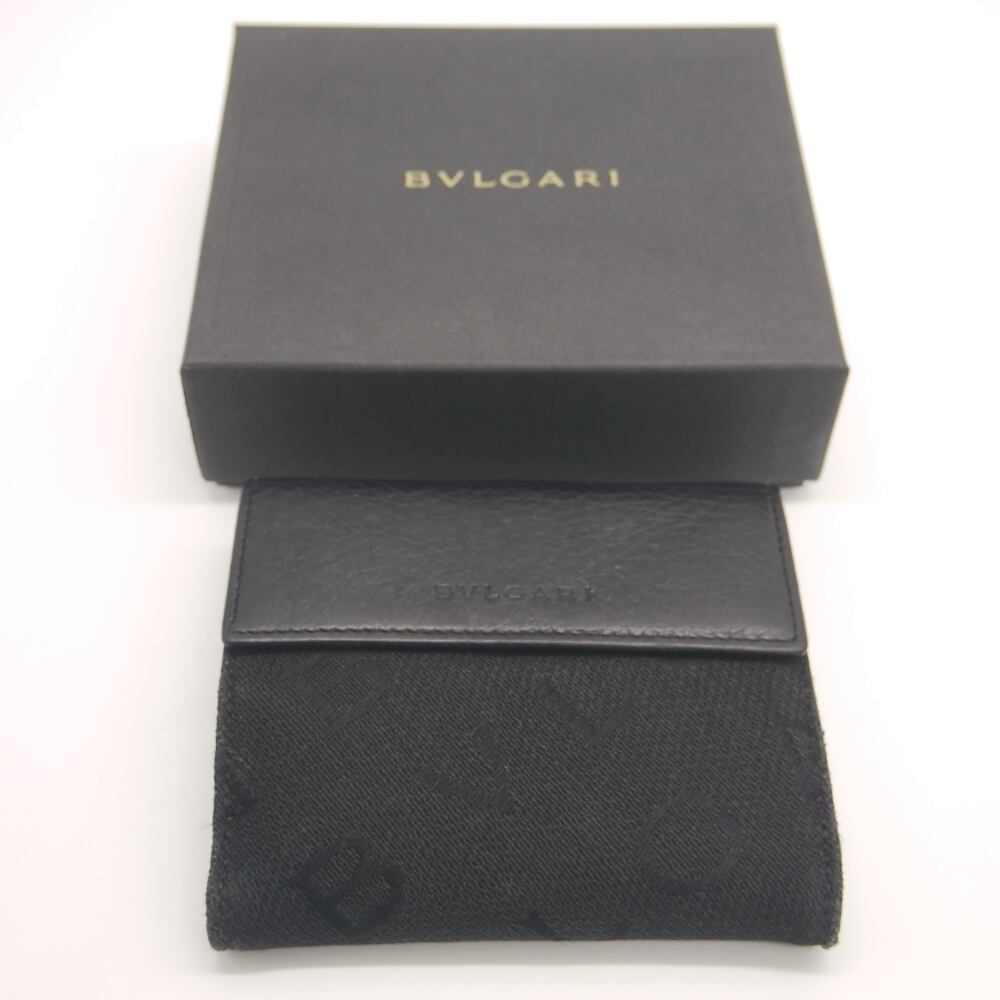 BVLGARI ブルガリ ロゴマニア 2つ折り財布 キャンバス レザー ブラック