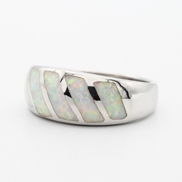 White Opal Inlay Regimental Accent Ring #17.0 / Denmark